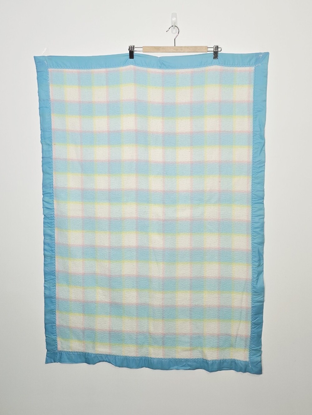 Vintage Handcrafted Baby Blanket 80's 90's Unisex Plaid Pastel Colors Newborn